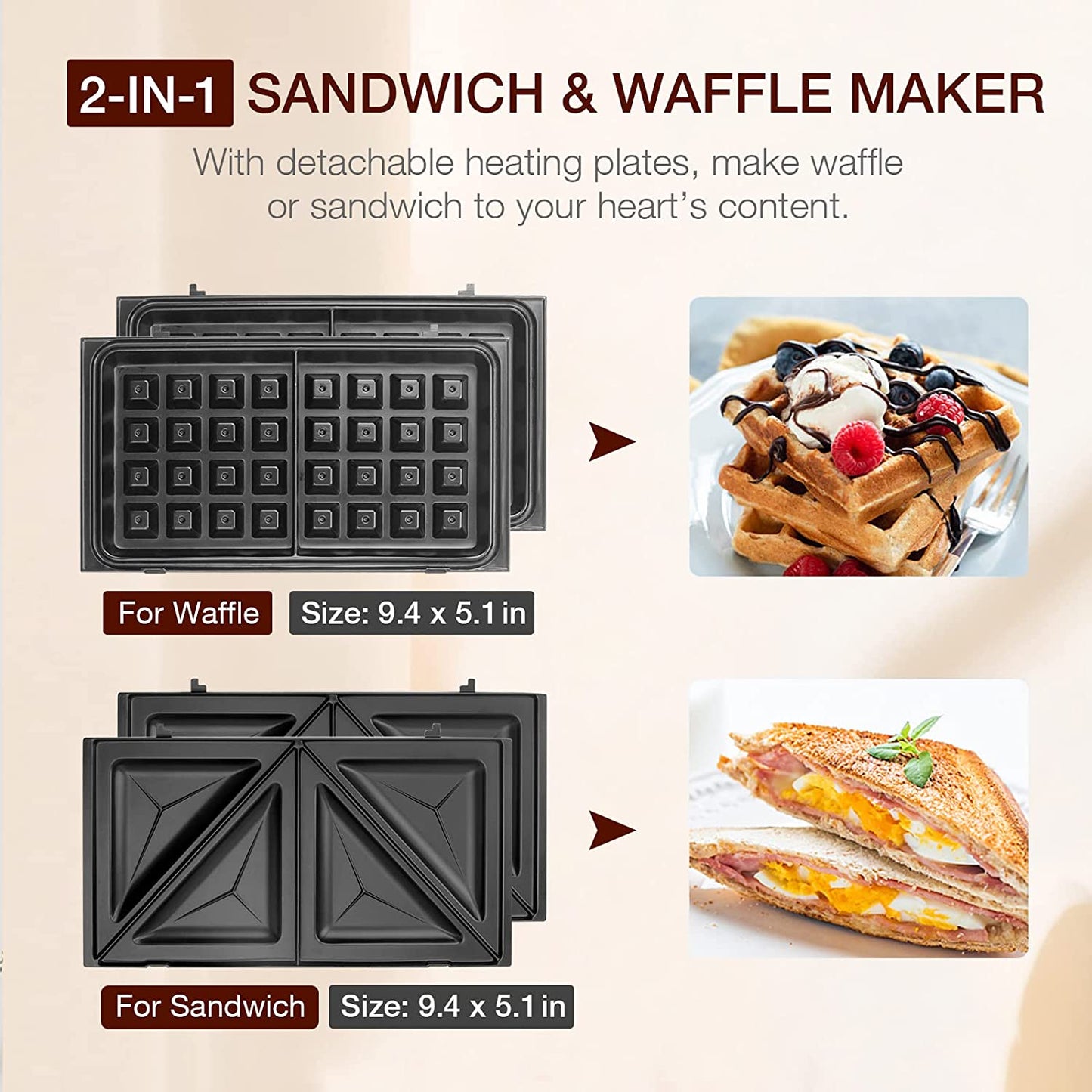 Sandwich Waffle Maker 2-IN-1